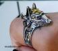 Preview: Edelstahl Silber Ring Anubis Kopf mit Ankh | Gold-Silber | Stargate Motiv