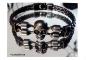 Preview: Armband | Edelstahl | Leder Mix | Skull / Totenkopf | Schwarz | Unisex