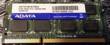 ADATA AD73l1B1672EG Notebook Speicher | 2GB | PC3-10600S-999 | DDR3