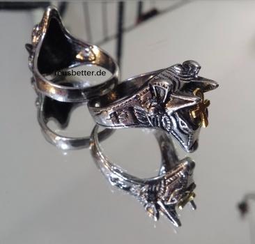 Edelstahl Silber Ring Anubis Kopf mit Ankh | Gold-Silber | Stargate Motiv