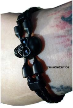 Armband | Edelstahl | Leder Mix | Skull / Totenkopf | Schwarz | Unisex