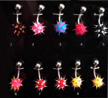 Bauchnabel Piercing - Silikon Spikes Bunt - 1.4 -16G