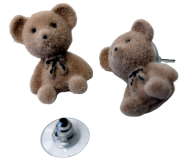 Ohrstecker Plüsch Bärchen - Ohrringe Plüschbärchen - Kragen Stecker Teddy  - Teddybär Flock