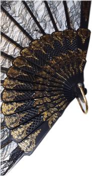 Viktorianischer Zierspitzen Fächer ☛ Schwarz ☛ Goldfarben