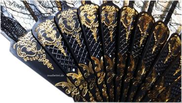 Viktorianischer Zierspitzen Fächer ☛ Schwarz ☛ Goldfarben