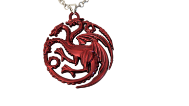 Game of Thrones Halskette mit großem Targaryen Drachen Anhänger Metallic Rot