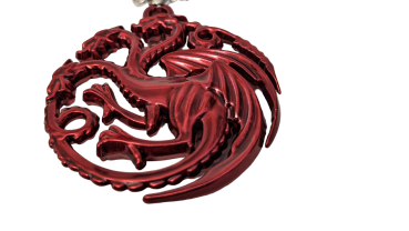 Game of Thrones Halskette mit großem Targaryen Drachen Anhänger Metallic Rot