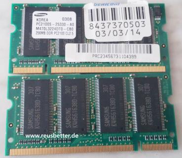 Samsung Arbeitsspeicher | 512 MB DDR PC2100 | SODIMM RAM CL 2.5 | Notebook RAM