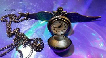 Harry Potter ☛ Snitch Quidditch ☛ Kette mit Uhr ☛ Goldener Schnatz ☛ Titan Black Poliert