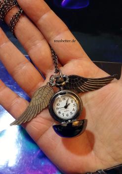 Harry Potter Snitch Quidditch Kette mit Uhr Goldener Schnatz Titan Black Poliert