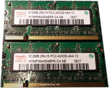 Hynix Original Notebook RAM | PC2-4200S-444-12 SO DIMM 200-pin DDR2 1024 MB KIT ( 2 x 512 MB )