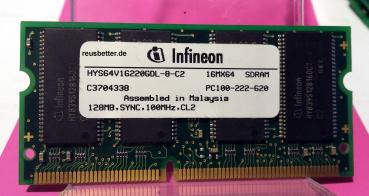 Infineon HYS64V16220GDL-8-C2 | 128MB SDRAM PC100S 100MHz SO DIMM 144-pin | Laptop Speicher