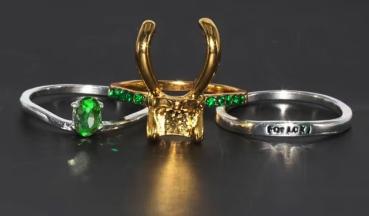 LOKI - Helm - Krone grüner Kristall Ring 3in1 Set Edelstahl