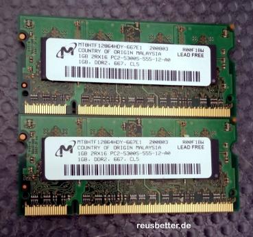 MICRON MT8HTF12864HDY-667E1 | 2x1GB | PC2-5300S-555-12 | CL5 DDR2