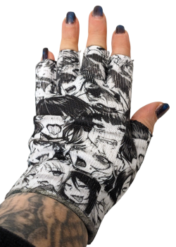 Manga Ahegao Motiv Handschuhe ❖ Manga Print Motiv ❖ Fingerlose Unisex Handschuhe