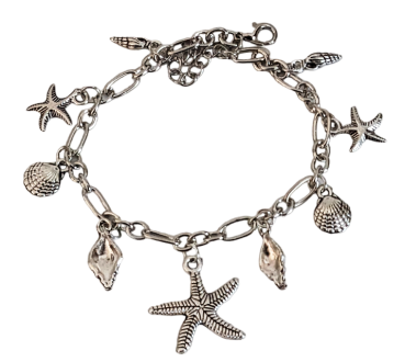 Maritim Fußkettchen - Armband Silber Seestern, Muscheln