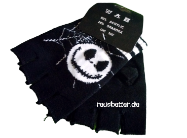 Nightmare Before Christmas - Jack Skellington Fingerlose Handschuhe schwarz mit weißen Ringel