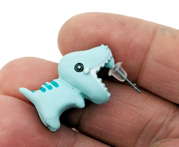 Ohrstecker T-Rex 3D - Ohrbeiser Optik Ohrringe Grün-Blau