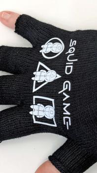Squid Game Fingerlose Handschuhe ☢ Strickhandschuhe Unisex ☢ Squid Game ☢ Logo Weiß