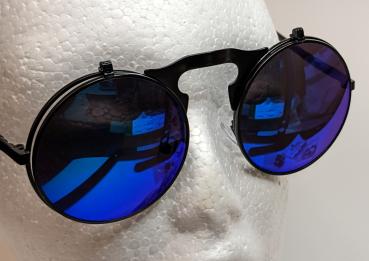 Vintage Steampunk Flip Sonnenbrille ☢  Retro Gothic Google Brille ☢ Blau