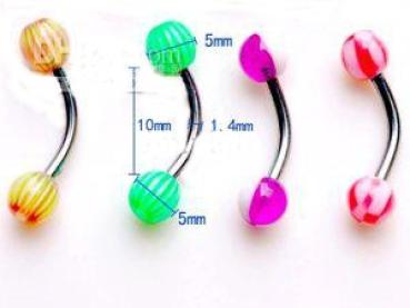 Augenbraue, Nasenpiercing Banane Curved Barbell UV Candy 16G - 1.4mm