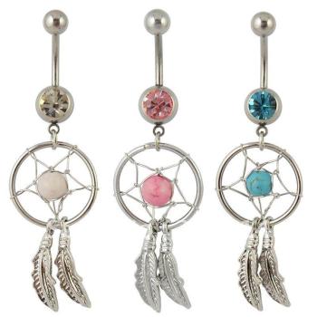 Traumfänger Bauchnabelpiercing Dreamcatcher Kristall Weiß 1.6