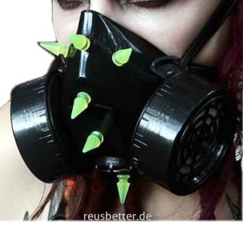 INDUSTRIAL, CYBER ,Gothic, Club ☑️ GASMASKE UV ☑️ Spikes Neo Grün