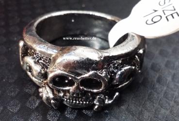 Unisex Totenkopf Band Ring ☠  mit Rose Silberfarben ☠