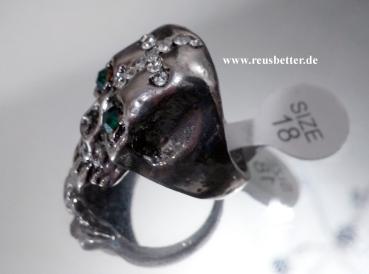 Totenkopf - Skull Gothic Ring | Kristall Augen Grün