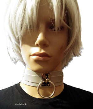 Halsband | Breit mit großem O-Ring Nieten Grau Silber | Gothic - Club - Harajuku