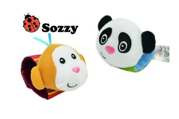 Baby Aktiv Spiel Armband Panda oder Äffchen mit Rassel von Sozzy
