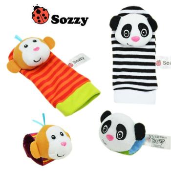 Baby Aktiv Spiel Söckchen Panda oder Äffchen mit Rassel von Sozzy