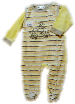Kleinkinder Baby Strampler ☀ 2 Teiliges Baby Set ☀ Nicki Samt ☀ gr.62 ☀ Gelb Orange Grau Gestreift