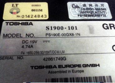 Toshiba Satellite Notebook 1900-101 | 1,6 GHz | 15 Zoll