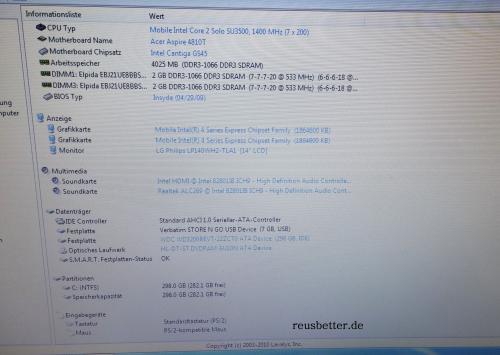 Acer Aspire Timeline 4810T Notebook | Intel Core 2 1400 MHz | 4 GB RAM | 320 GB HDD | HDMI | 14 Zoll