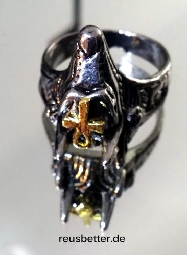 Edelstahl Silber Ring Anubis Kopf mit Ankh | Gold-Silber | Stargate Motiv