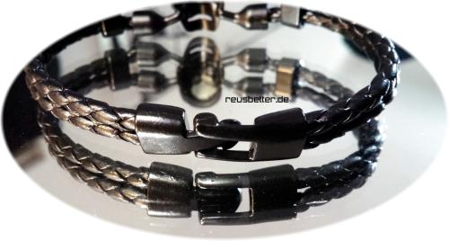 Armband | Edelstahl | Leder Mix | Skull / Totenkopf | Schwarz | Unisex