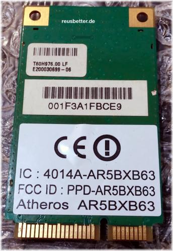 Atheros AR5BXB63 Mini PCI | WLan Notebook Karte | 802.11b/g - T60H976.00 LF