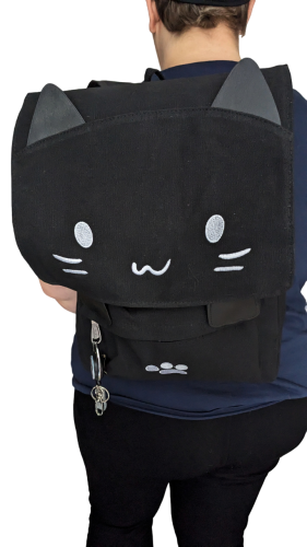 Canvas Rucksack für Damen 3D Cartoon Anime Katze Schwarz