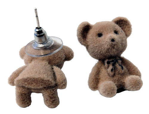 Ohrstecker Plüsch Bärchen - Ohrringe Plüschbärchen - Kragen Stecker Teddy  - Teddybär Flock