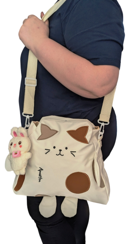 Damen Umhängtasche - Schultertasche Crossbodie 3D Katze mit Plüschanhänger