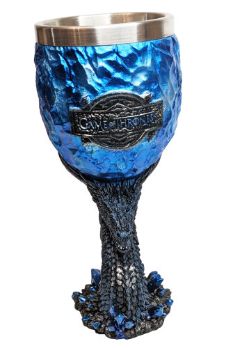 Weinkelch 3D Game of Thrones  - Drachen Motiv Eis Blau -  Harz/Edelstahl Weinglas