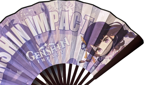 Genshin Impact ☆ Raiden Shogun ☆ Anime Motiv Bambus Seiden Fächer ☆ 33cm