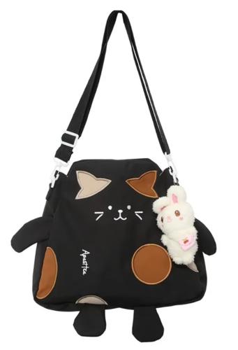 Damen Umhängtasche - Schultertasche Crossbodie 3D Katze mit Plüschanhänger