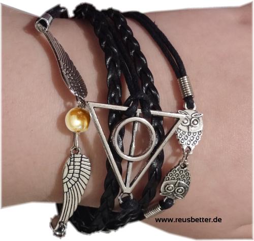 HARRY POTTER シ Leder Armband Infinity Schnatz シ Schwarz Silber