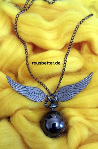 Harry Potter Snitch Quidditch Kette mit Uhr Goldener Schnatz Titan Black Poliert