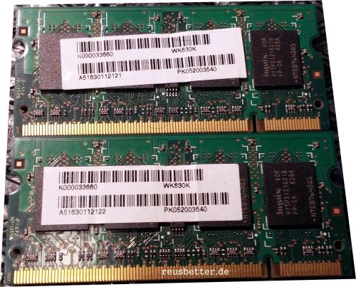 Hynix Original Notebook RAM | PC2-4200S-444-12 SO DIMM 200-pin DDR2 1024 MB KIT ( 2 x 512 MB )