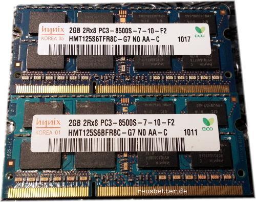 Hynix 4 GB 2x2 GB Notebook Arbeitsspeicher | PC3-8500S-7-10-F2 Laptop Memory RAM