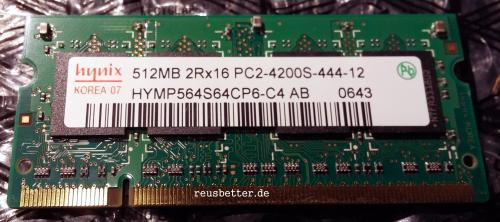 Hynix Original Notebook RAM | PC2-4200S-444-12 SO DIMM 200-pin DDR2 1024 MB KIT ( 2 x 512 MB )