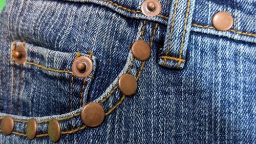 Jeans Mini Rock für Frauen ✔ blue Stretch Denim mit Nieten ✔ von  C.L.Y.S.